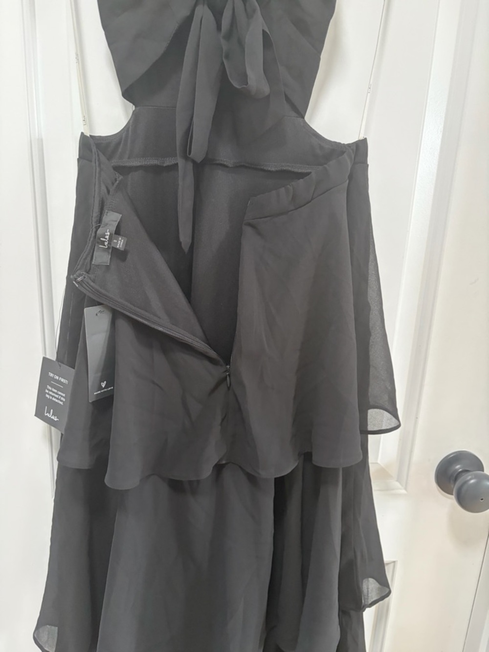 Lulus Tier and Now NWT size Small Black Tie-Back Tiered Maxi Dress - Picture 12 of 13